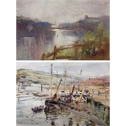 Edward Enoch Anderson (Staithes Group 1878-1961): Whitby from Divinity Flat and Upper Harbour Whitby, two watercolours unsigned 17cm x 25cm (2) 
Provenance: with T B & R Jordan Fine Art Specialists, Stockton on Tees, from the artist's daughter Stella's collection, label verso