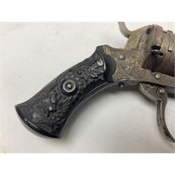 19th century Belgian 7mm pin-fire six-shot revolver with engraved action, folding trigger and ornate grips, ELG proof marks, No.4562 L20cm