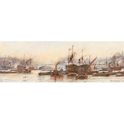 Frederick William Scarborough (British 1860-1939): Shipping on the Thames at London Bridge...