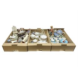 Collection of crested ware, together with Wedgwood Jasperware trinket boxes and other collectables in three boxes   