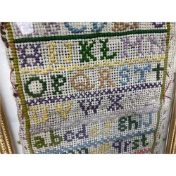 18th century alphabet cross stitch sampler, together with a later alphabet sampler, largest H31cm, W22cm