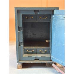 Early 20th century cast iron safe with makers plaque, working with key. H92cm, W68cm, D61cm.  - COLLECTION BY APPOINTMENT FROM: The White House, Thirsk Road, Easingwold, York, YO61 3NF - CALL 01723 507111 TO ARRANGE