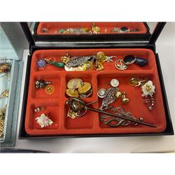 Scottish silver Ola Gorie arctic tern brooch and a matching pair of earrings, 9ct gold stud earrings, collection of costume jewellery, three wristwatches including Ingersoll and Rotary, a Freeman's Alright pocket watch and a continental silver fob watch stamped 935