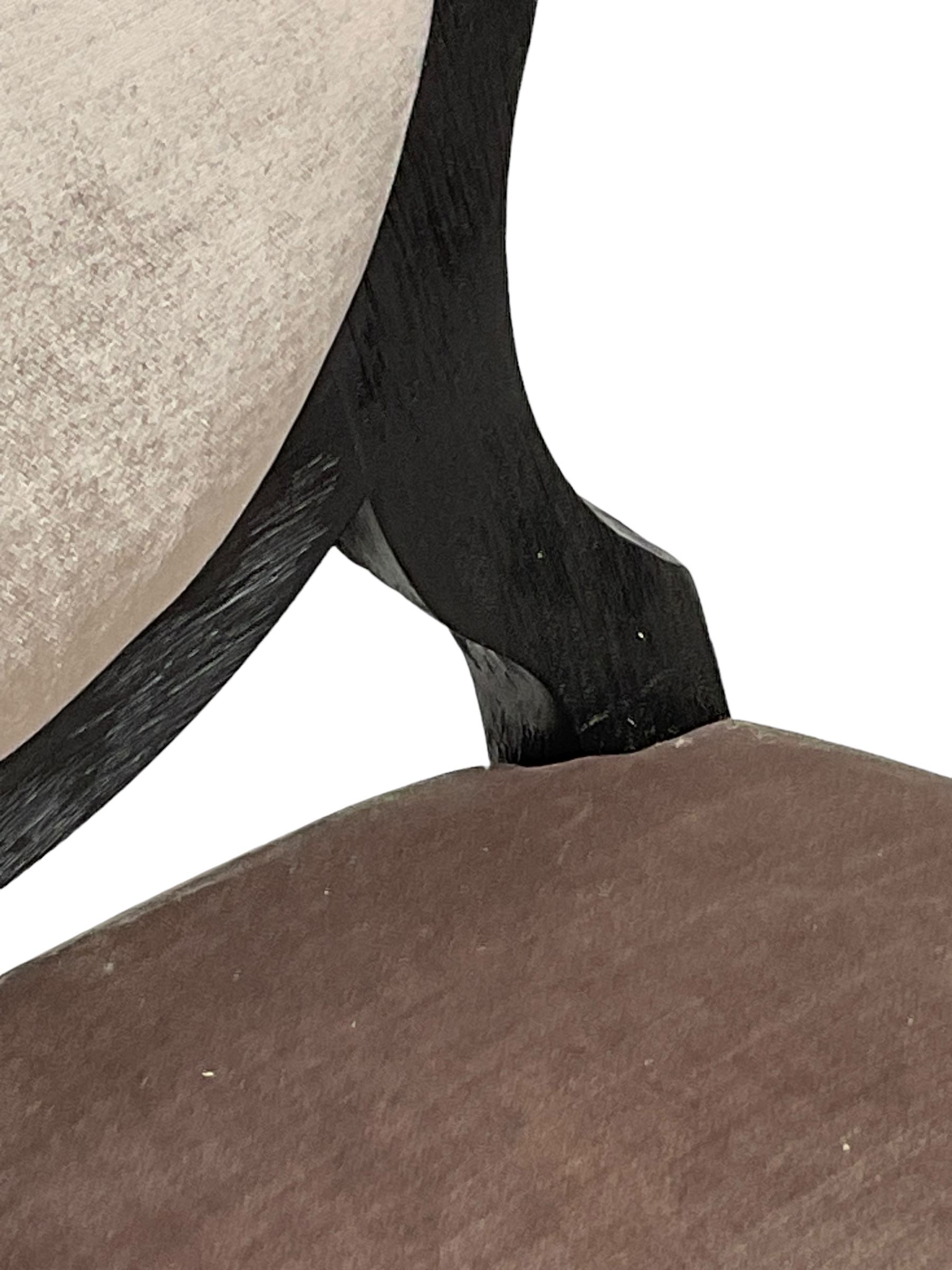 India Jane Interiors - Pair of French design cameo back dining chairs, upholstered in silver velvet fabric ebonised frame, on square tapering supports with splayed feet - ex-display/bankruptcy stock 