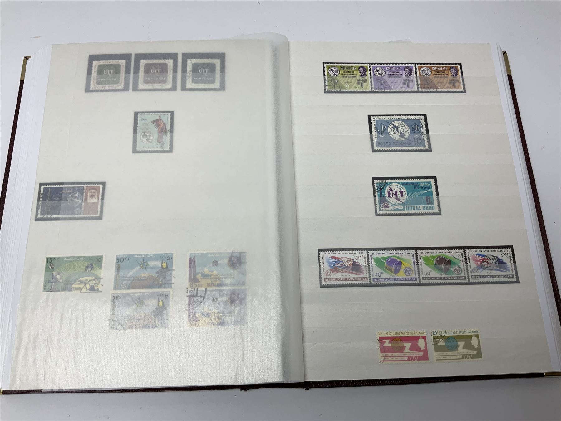 Thematic stamp collection relating to satellites, telecommunications and space from various Countries including Angola, Antigua, Ascension, Australia, Bahamas Barbados, Bhutan, British Virgin Islands, Denmark, Ecuador, Israel etc, a mint and used collection housed in three stockbooks