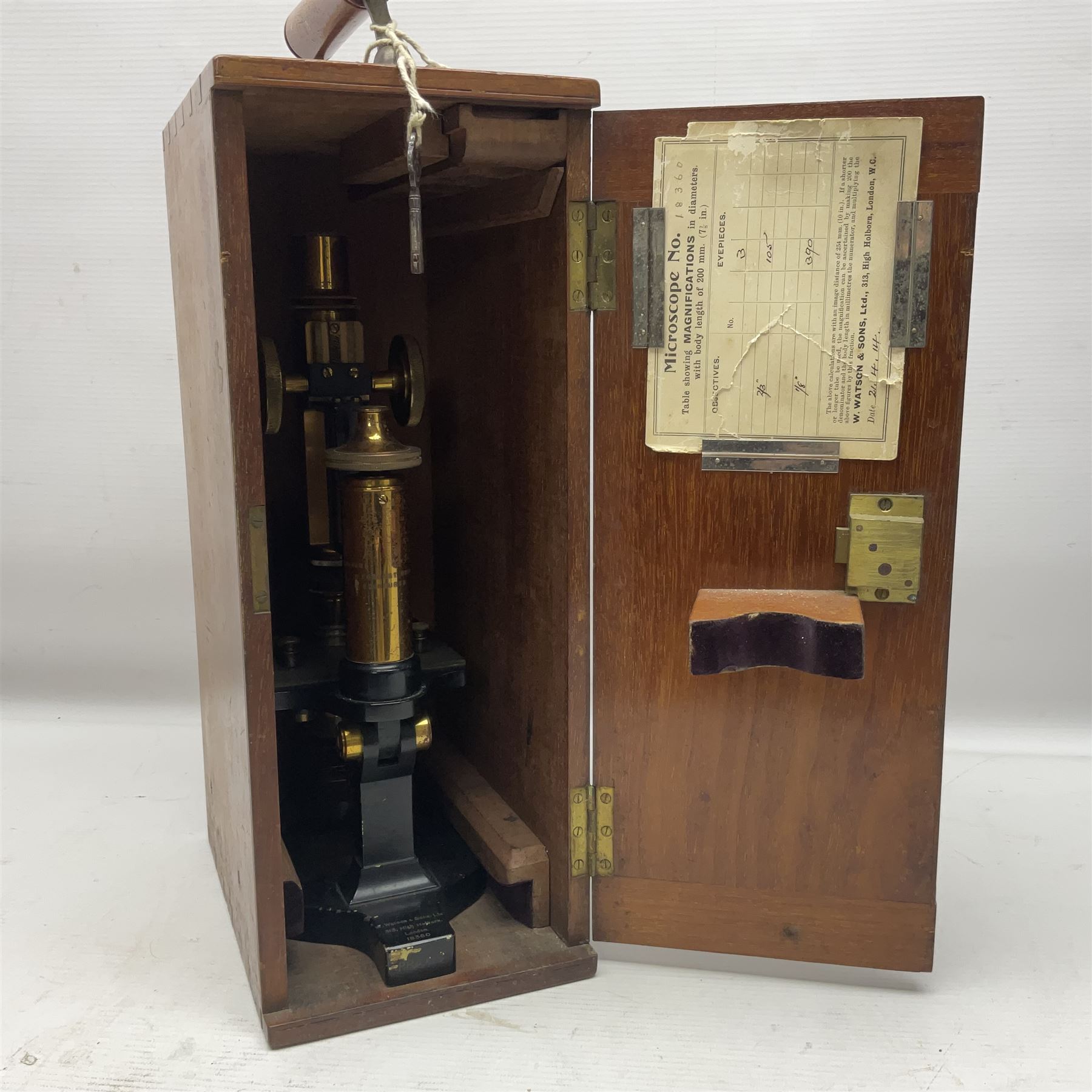 20th century W. Watson & Sons Kima microscope no. 118396 in original oak box, together with W. Watson & Sons Praxis microscope no. 18360, in original box  