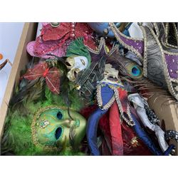 Large collection of decorative Venetian masks, to include two bearing tags for La Maschera Del Galeone, in two boxes 