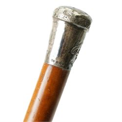 Malacca cane with silver top and the crest of Royal West Kent Regt and one other 19th century silver topped Malacca cane inscribed 'Lt. Doorne R.N.' (2)