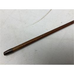 Three military swagger sticks - 14th Foot West Riding POWO Regiment; Northern Cyclist Battalion; both with regimental crests; and another with spherical terminal inscribed L/Cpl. Boycott P.M. WC. C.C.F. 7th Dec. 1960 (Combined Cadet Force?); all with plated mounts (3)