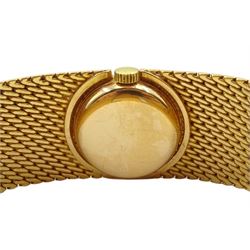 Longines 18ct gold ladies manual wind wristwatch,  No. 12910840, cal. 320, hallmarked, on 18ct gold mesh bracelet, bracelet wristwatch, stamped 750, in original box