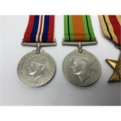 Group of five WWII medals comprising 1939-45 War Medal, Defence Medal and Italy, Africa and 1939-45 Stars; all with ribbons (5)