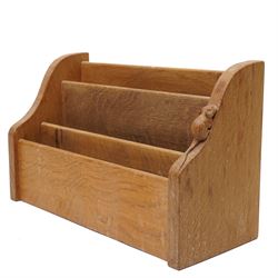 Mouseman -  oak letter rack, three tiered with carved mouse signature, by the workshop of Robert Thompson, Kilburn, W33cm