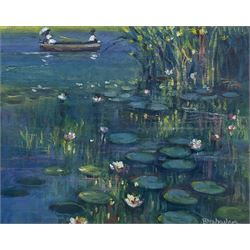Brian Matravers (British 1943-): The Lily Pond, oil on board signed 19cm x 24cm