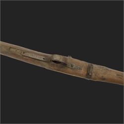 Middle Eastern percussion cap rifle, the 107cm  barrel with four brass bands and ramrod under, overall L143cm, together with another percussion rifle the 106cm barrel a copy of a 17th century Spanish barrel, complete with fake stamp, by vendors repute this rifle was confiscated from tribesmen in Kurdistan by police
Sold as an exempt item under Section 58 (2) of the 1968 Firearms Act, to be held as a curiosity or ornament