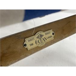 Geebro - ‘The Ocean Chair’ two vintage beech framed folding deck chairs with blue and white striped fabric 