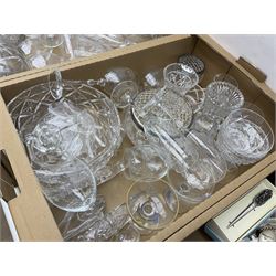 Lladro figure of a girl holding a lamb no.4505, Nao figure, Wedgwood glass mushroom paperweight, set of engraved glasses, other glassware, ceramics and metalware etc in four boxes