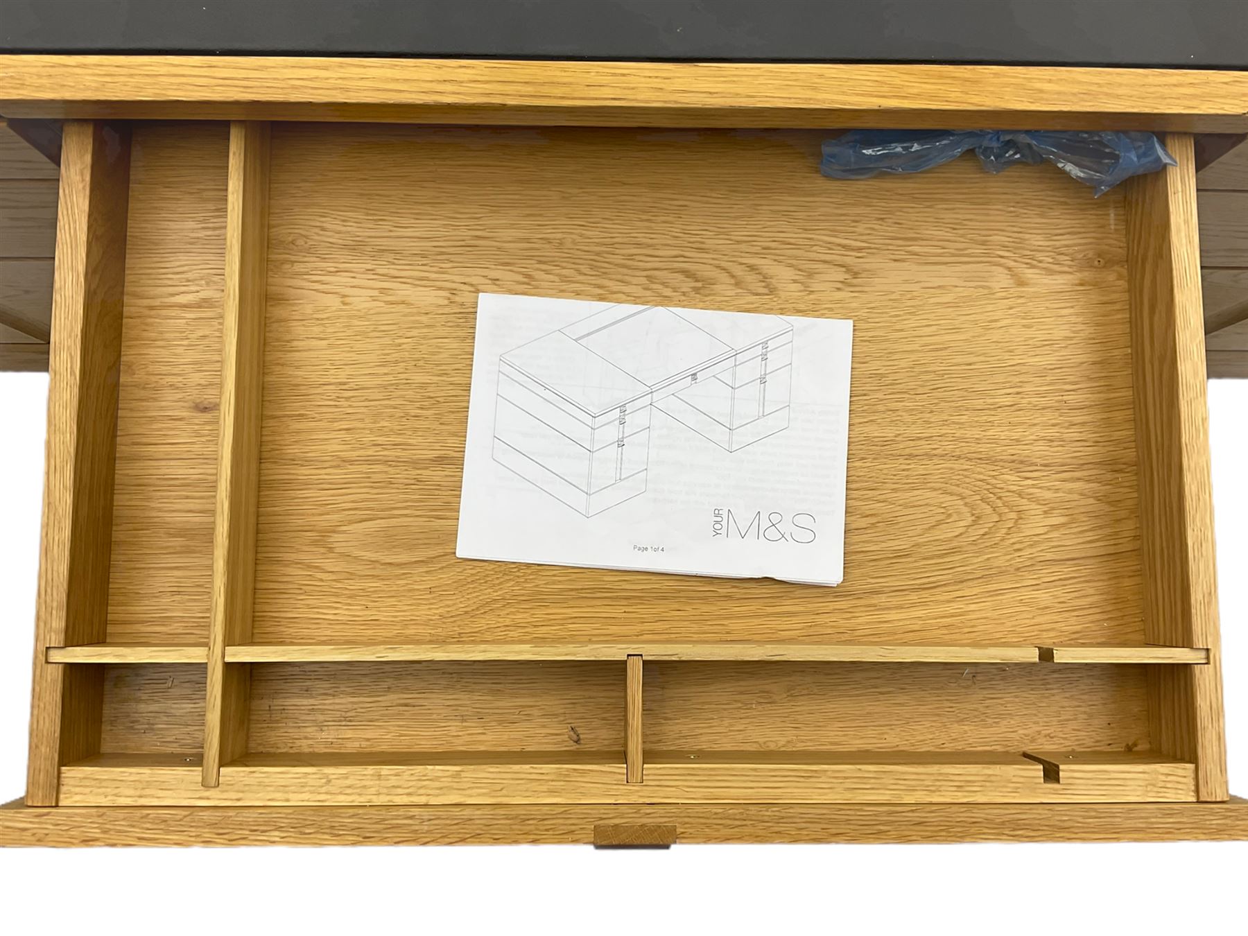 Marks and Spencer Home - light oak office desk, fitted with drawers, inset writing surface with hinged compartment