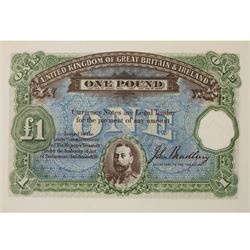 King George V Bradbury Treasury Essay one pound note, reference Duggleby TE 13d