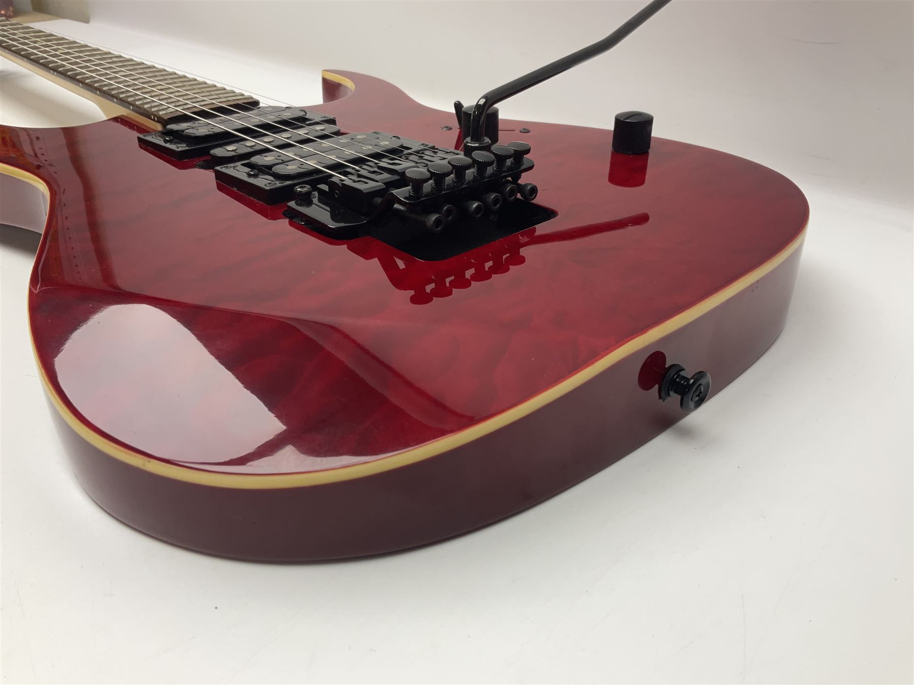 Maverick HSH rock guitar with Floyd Rose tremolo, L100cm overall; in soft carrying case.