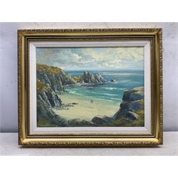 Richard Blowey (British 1947-): View Over a Cove, oil on canvas signed 29cm x 39cm