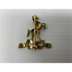 Royal West Kent regiment 9ct gold and enamel sweetheart brooch; The Queens Own regiment silver and enamel sweetheart brooch; and another sweetheart brooch for the Royal West Kent regiment (3)