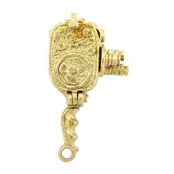 9ct gold movie camera pendant / charm, opening to reveal a sunbather, hallmarked  