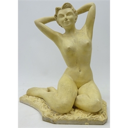  Cream painted figure of a seated nude, signed 'Howes April 56', H36cm   