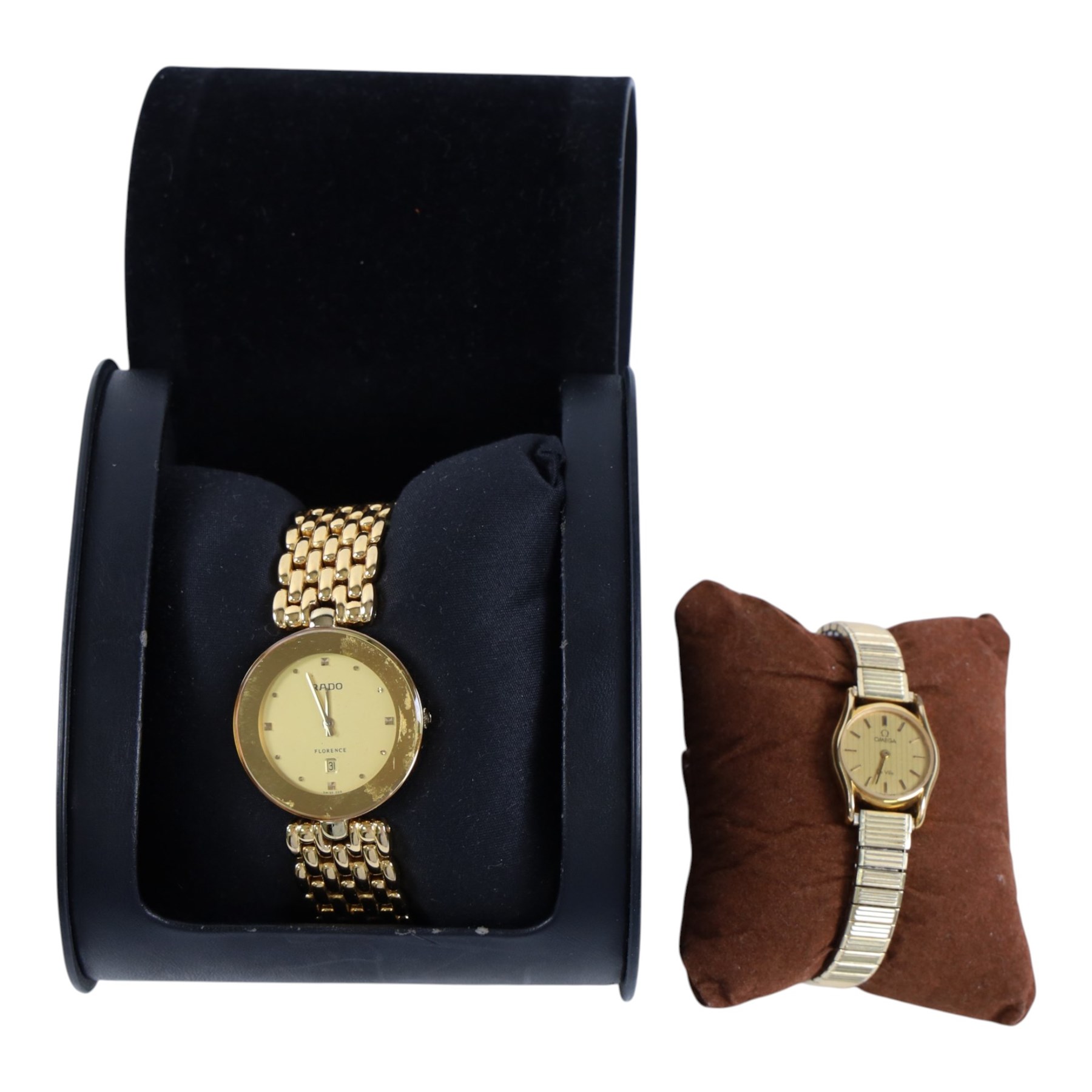 Omega ladies stainless steel and gold-plated wristwatch and a Rado Florence wristwatch