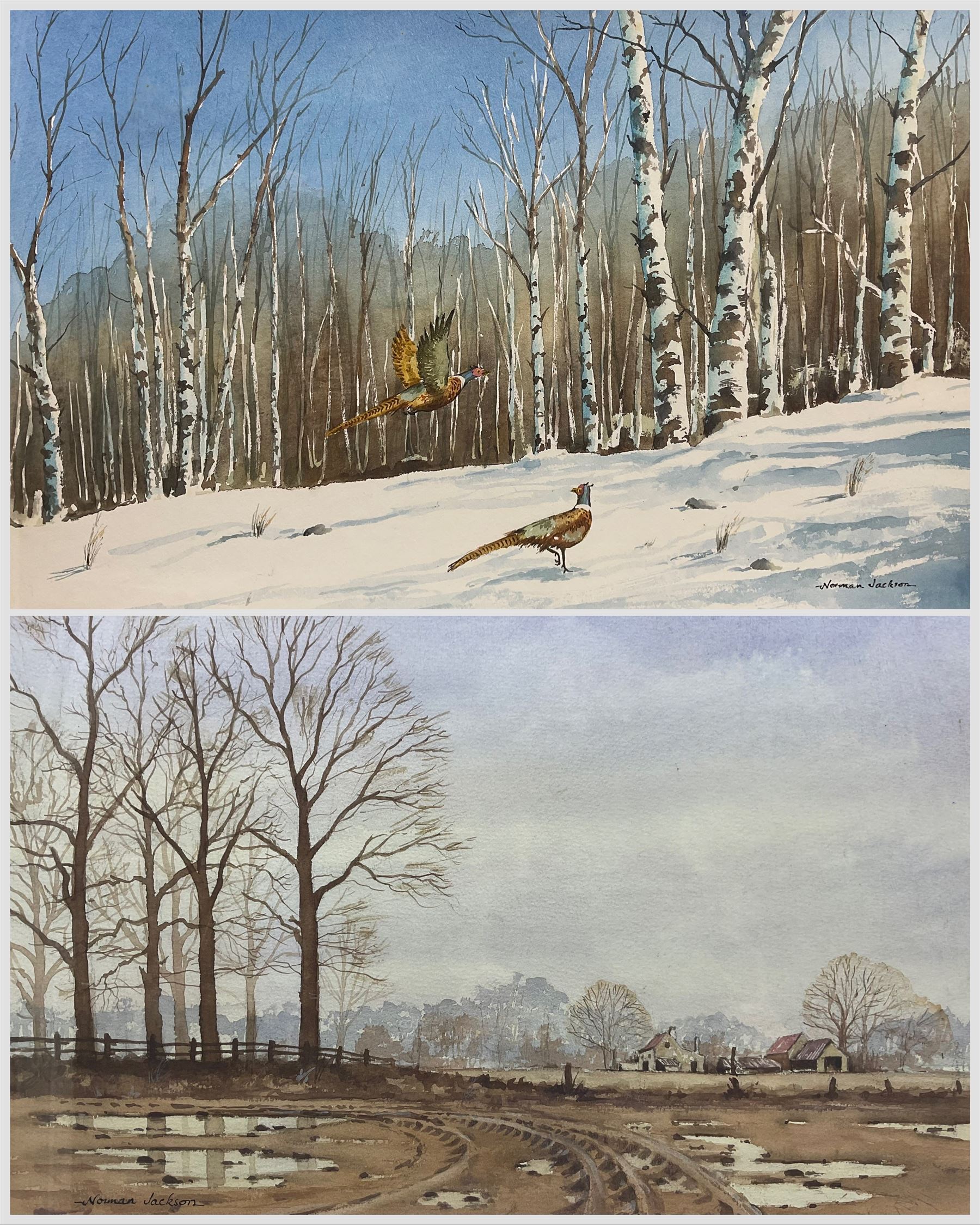 Norman Jackson (British 20th Century): 'Down Among the Birches' and Tracks Across the Field, two watercolours signed 31cm x 50cm (2)