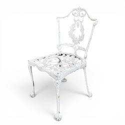 Victorian design cast aluminium circular garden table, and three chairs