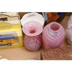 J S Akroyd - Lakeland glass vase, Mdina vase, carved Indian box, costume jewellery and other model vehicles etc