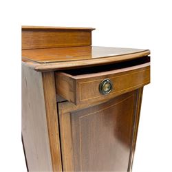 Edwardian mahogany bowfront music cabinet, panelled door enclosing four shelves, square tapering supports