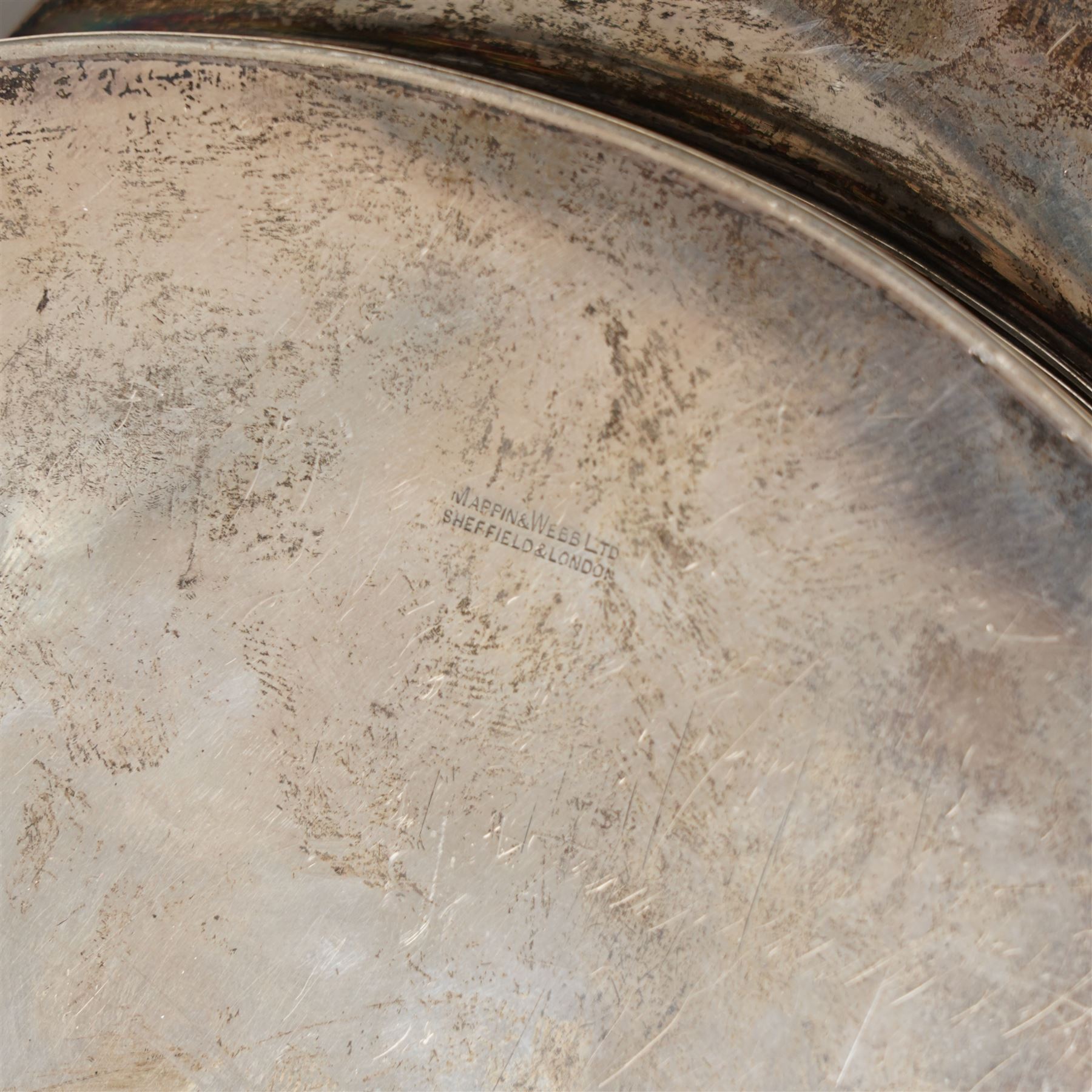 Silver oval tray with pierced rim and flattened handles W47cm Sheffield 1934 Maker Mappin & Webb