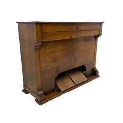 19th century oak cased harmonium, twin pedal pump mechanism