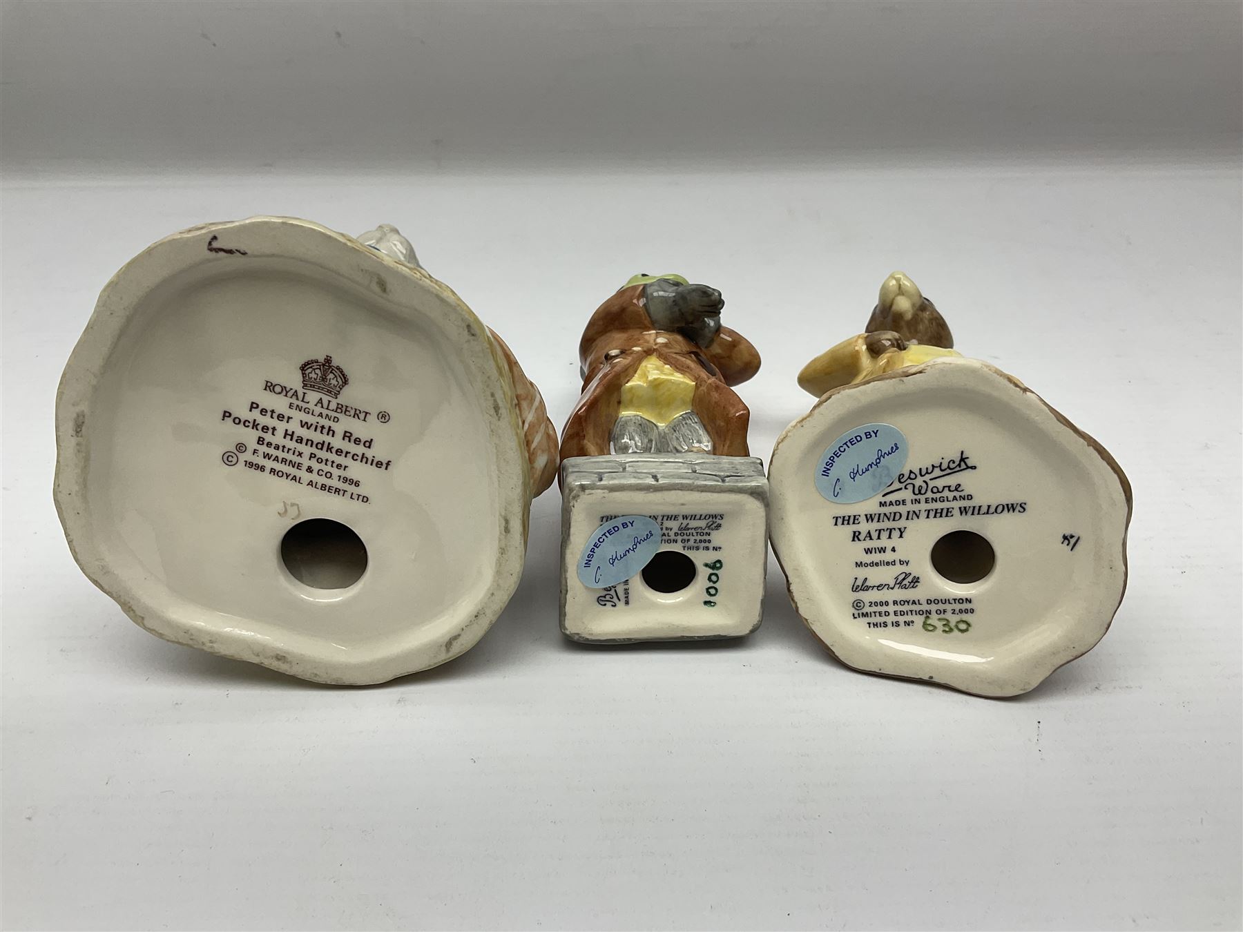 Sixteen Royal Albert Beatrix Potter figures, including Poorly Peter Rabbit, Jemima Puddle Duck and Squirrel Nutkin etc, all boxed together with a Beswick Beatrix Potter Jeremy Fisher miniature jug and four Beswick Wind in the Willows figures 