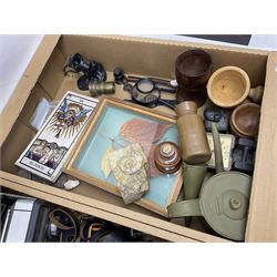 Johnson Bros Indies pattern tea and dinner wares, painted metal female bust on wooden plinth, three radios including one Roberts, Zenit B camera body, Polaroid 1000 land camera, Lorus wristwatch, and other ceramics etc, in four boxes