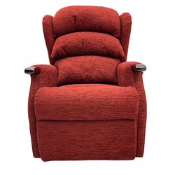 HSL electric reclining armchair, upholstered in red fabric