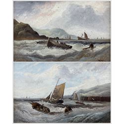 William Matthew Hale (British 1837-1929): Shipping off the Coast, pair oils on canvas signed 19cm x 29cm (2)