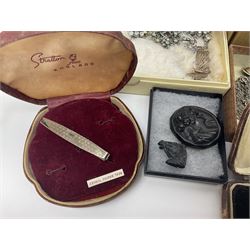 Silver jewellery including St Johns Ambulance medal, tiger's eye necklace, identity bracelet, etc, together with Festival of Britain powder compact, Ippag dice lighter, Win International lighter, Victorian and later costume jewellery and wristwatches