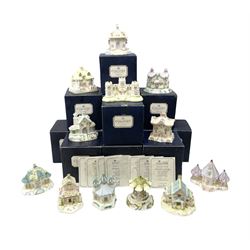 Twelve Coalport bone china pastille burner cottages, to include Fortune Towers, Summer Palace, The Vinery, Springtime Cottage, Dream Villa, Half Moon House, etc, all with original boxes and some with certificates 