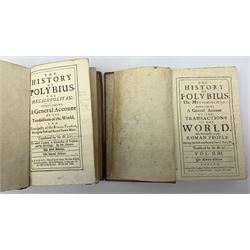 Sheeres Sir Henry (trans), John Dryden et al: The History of Polybius, The Megalopolitan. 1698. Second edition. London W. Onley. Three volumes in two. Two folding maps. Full calf leather binding; and three 19th century books with French text and leather spines (5)