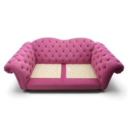 Joules - Windsor Chesterfield three seater sofa in pink velvet, shaped back with deep buttoned sides, loose seat cushion raised on turned and shaped supports