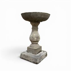 Weathered cast stone three sectional garden bird bath