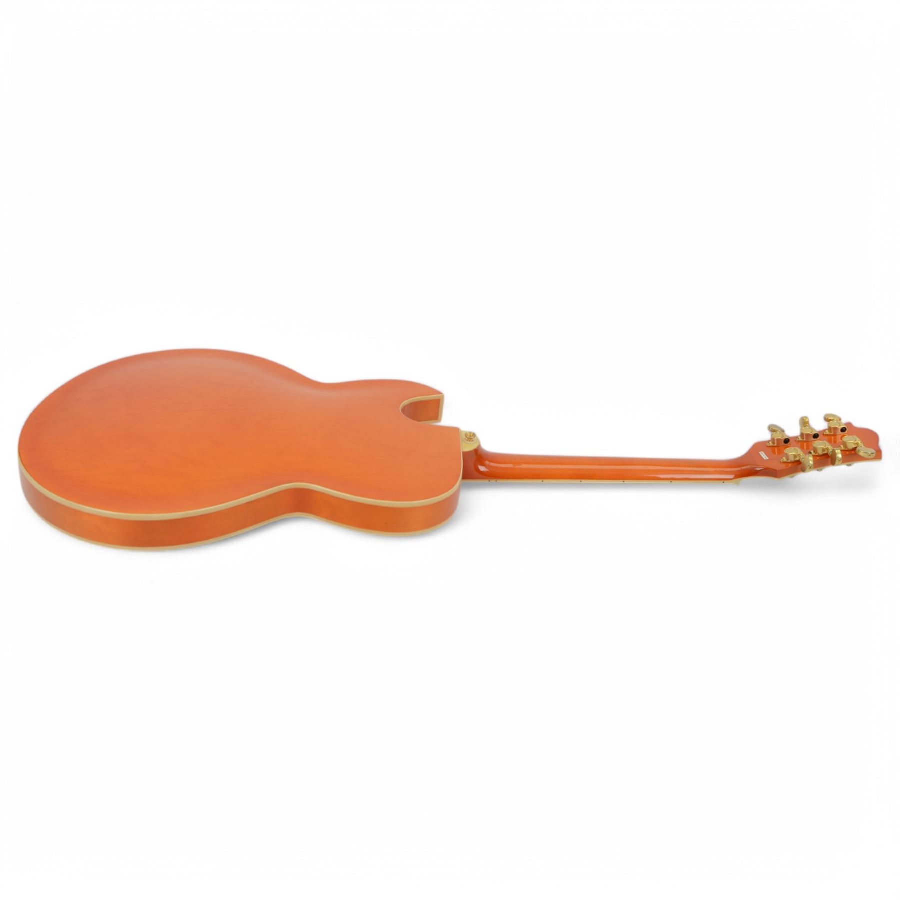 Shine Douglas WNO-675 SO semi-hollow body electric guitar, in orange finish, guitar length 106cm
