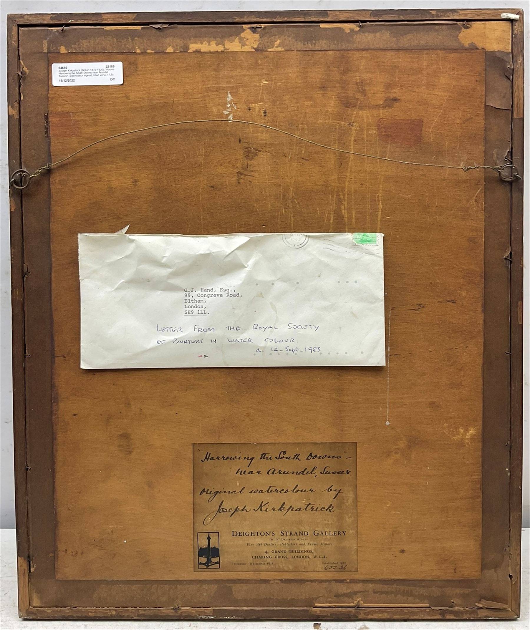 Joseph Kirkpatrick (British 1872-1930): 'Horses Harrowing the South Downs near Arundel Sussex', watercolour signed, titled verso 17.5cm x 25cm