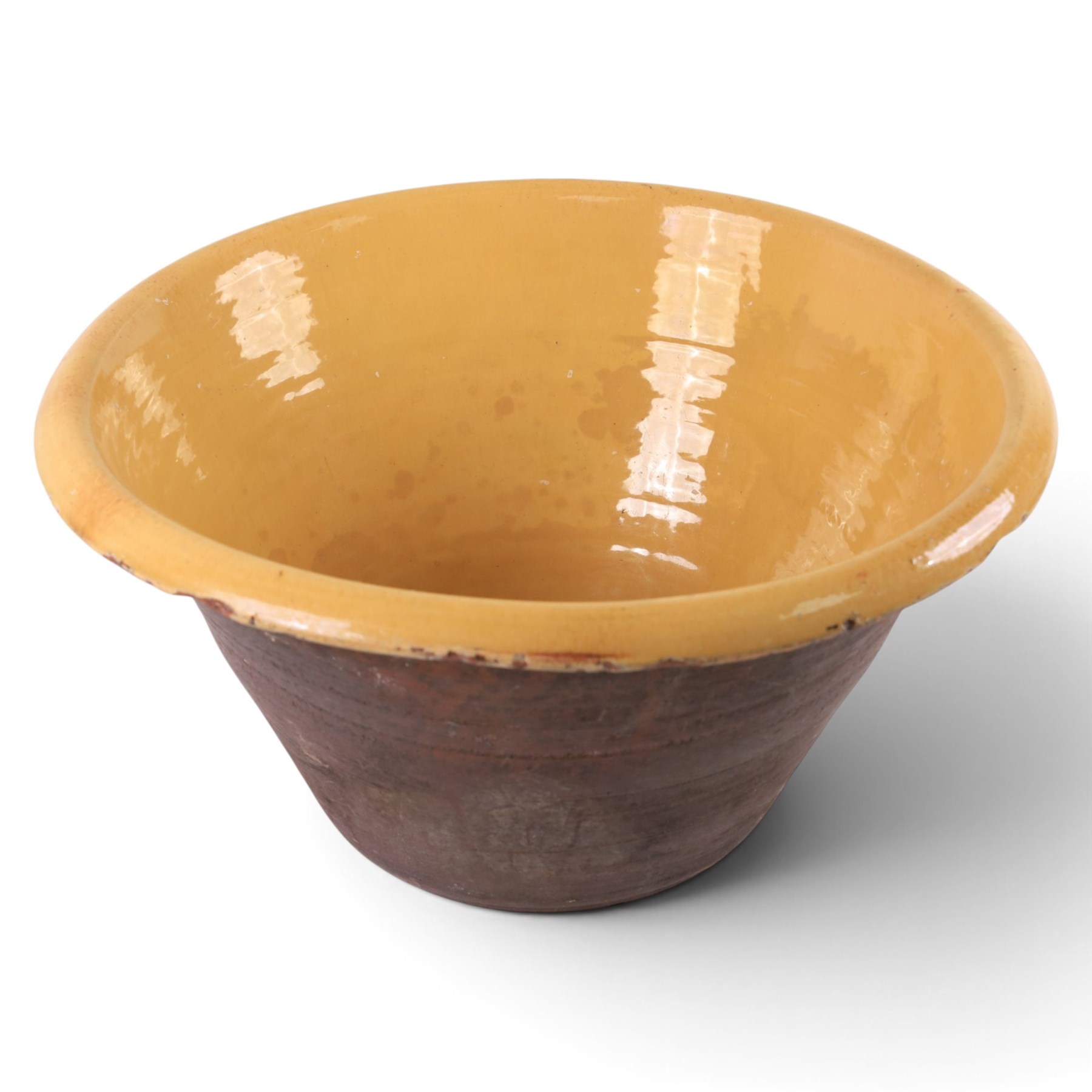 Large pancheon, of tapering circular form, with yellow glazed interior, H28cm, D52cm 
