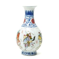 Chinese 20th century vase, of baluster form, painted with five famous Generals, including ...