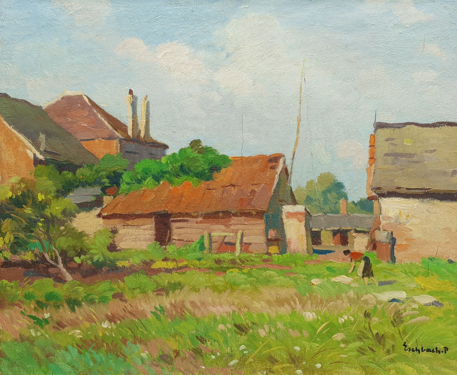 Paul André Jean Eschbach (French 1881-1961): Farmstead, oil on canvas signed 49cm x 59cm