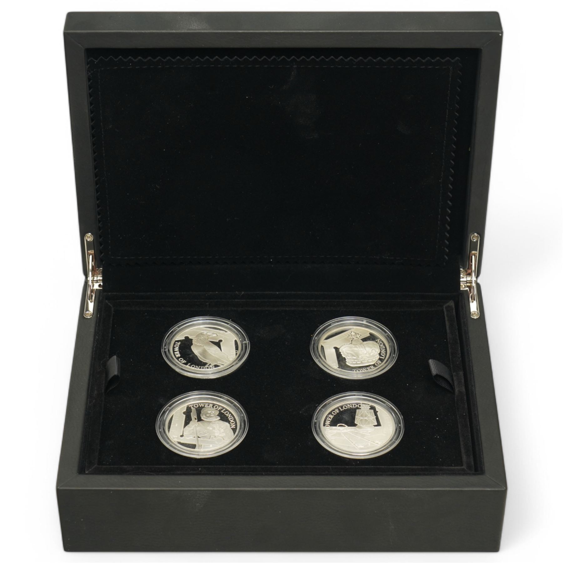 The Royal Mint United Kingdom 2019 silver proof 'The Tower of London' five pounds four coin set, cased with certificates
