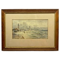 George Barker (British 1882-1965): 'Whitby Piers from the Spa Ladder', watercolour signed 17cm x 32cm 